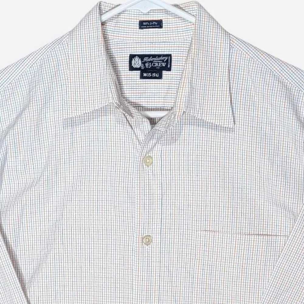 J.Crew Haberdashery Shirt Mens M Orange Blue Grid Plaid 80s 2-Ply Cotton L/S